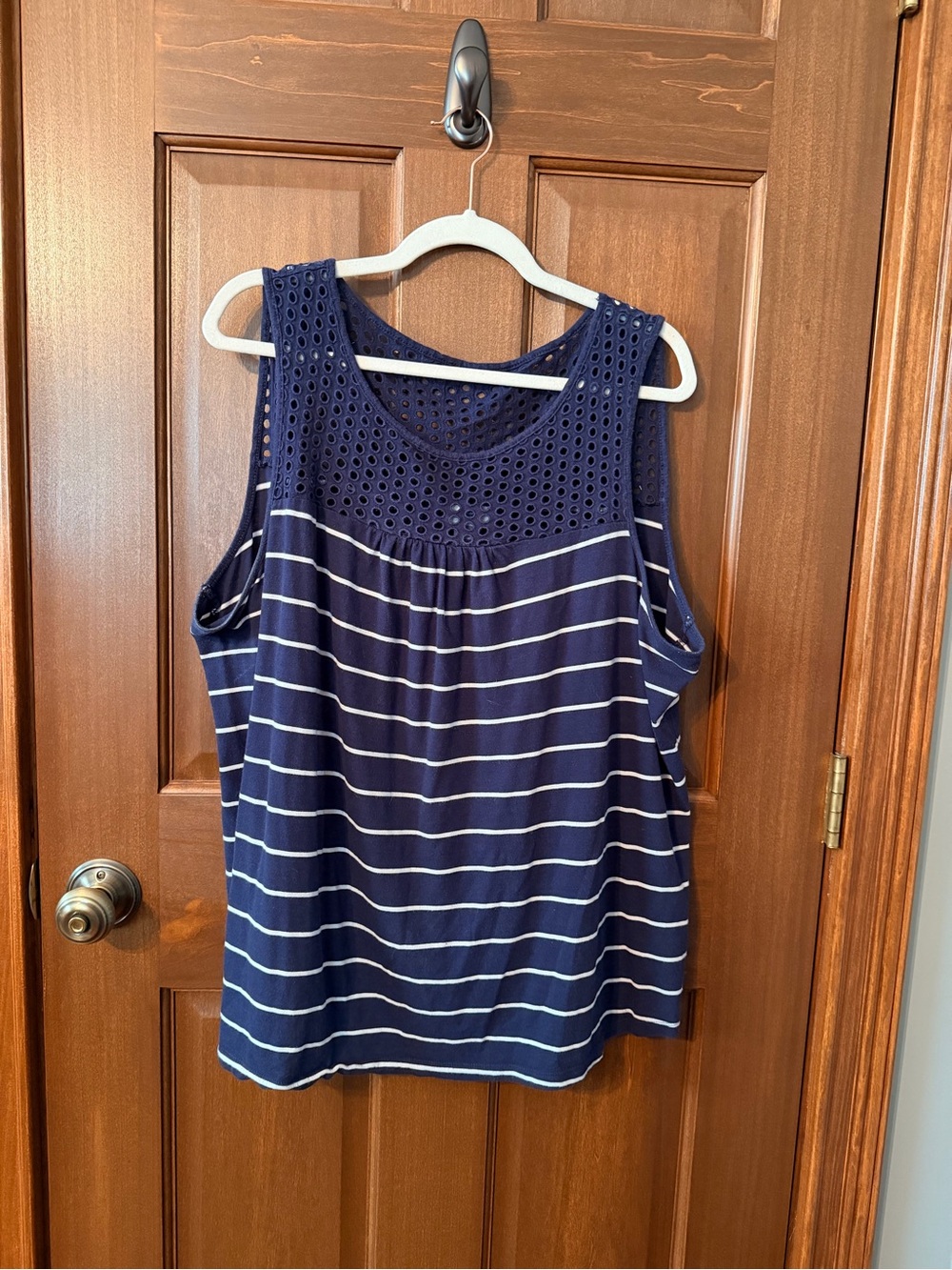 Old Navy Navy & White Striped Eyelet Yoke Tank